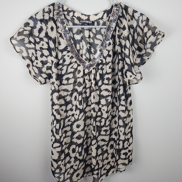 Express Tops - Express Leopard Print Sheer Top
